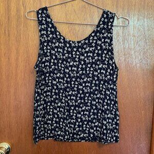 Vintage Flowy Black and White Floral Tank Top L